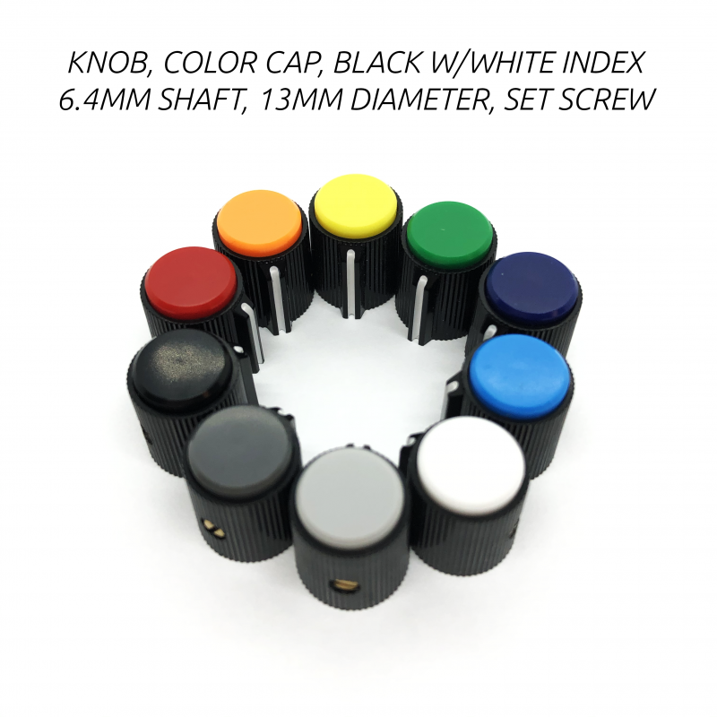 Knob Black w/Color Cap 6.4mm Round Shaft 13mm Diameter